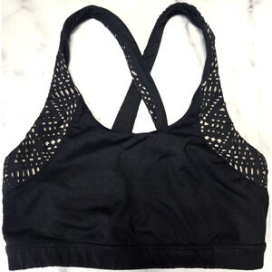 Alo Yoga Women Patina Laser Cut Sports Bra Small Black Cross Back Athleisure
